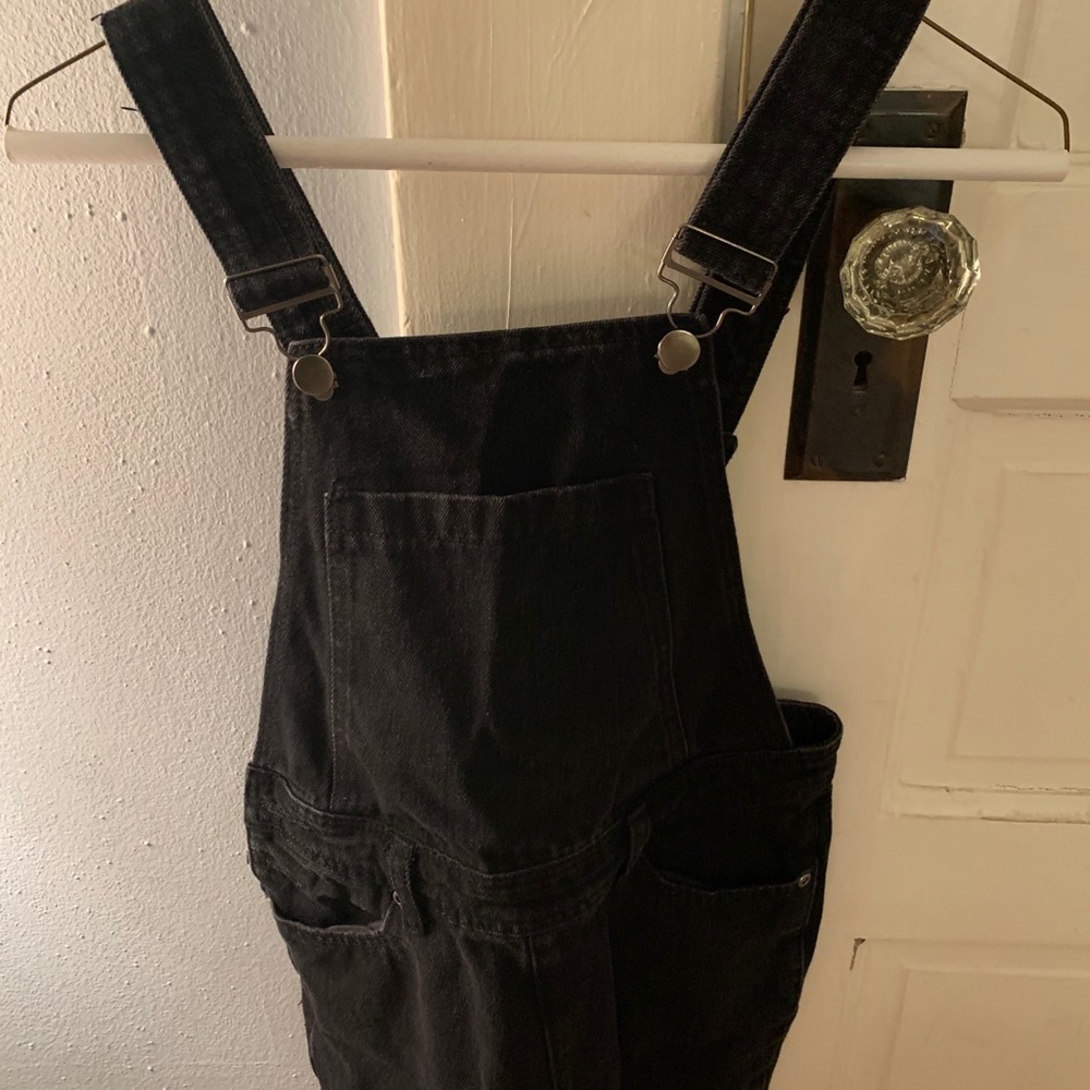 Black full length overalls petite